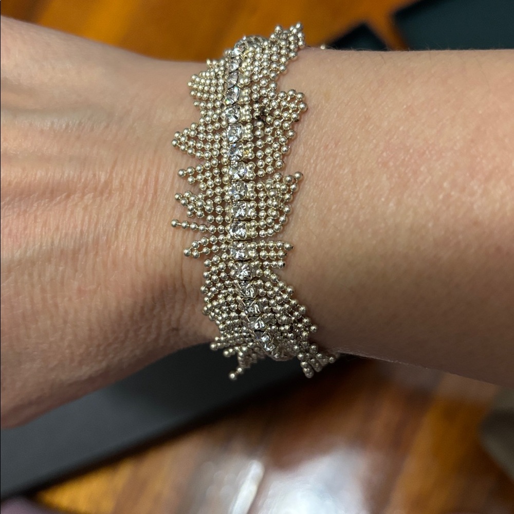 Silver Beaded Rhinestone Bracelet